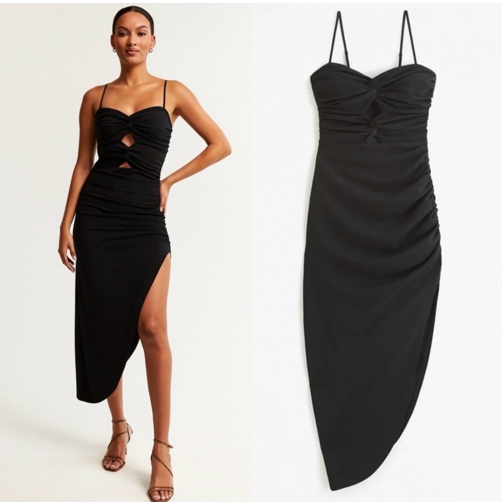 Abercrombie & Fitch Ruched Front Black Asymmetrical Dress NWT